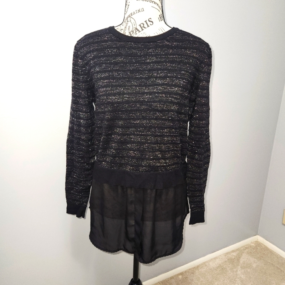 APT.9 EUC Black Gold Shimmer Layered Sweater Size Medium - Picture 3 of 9